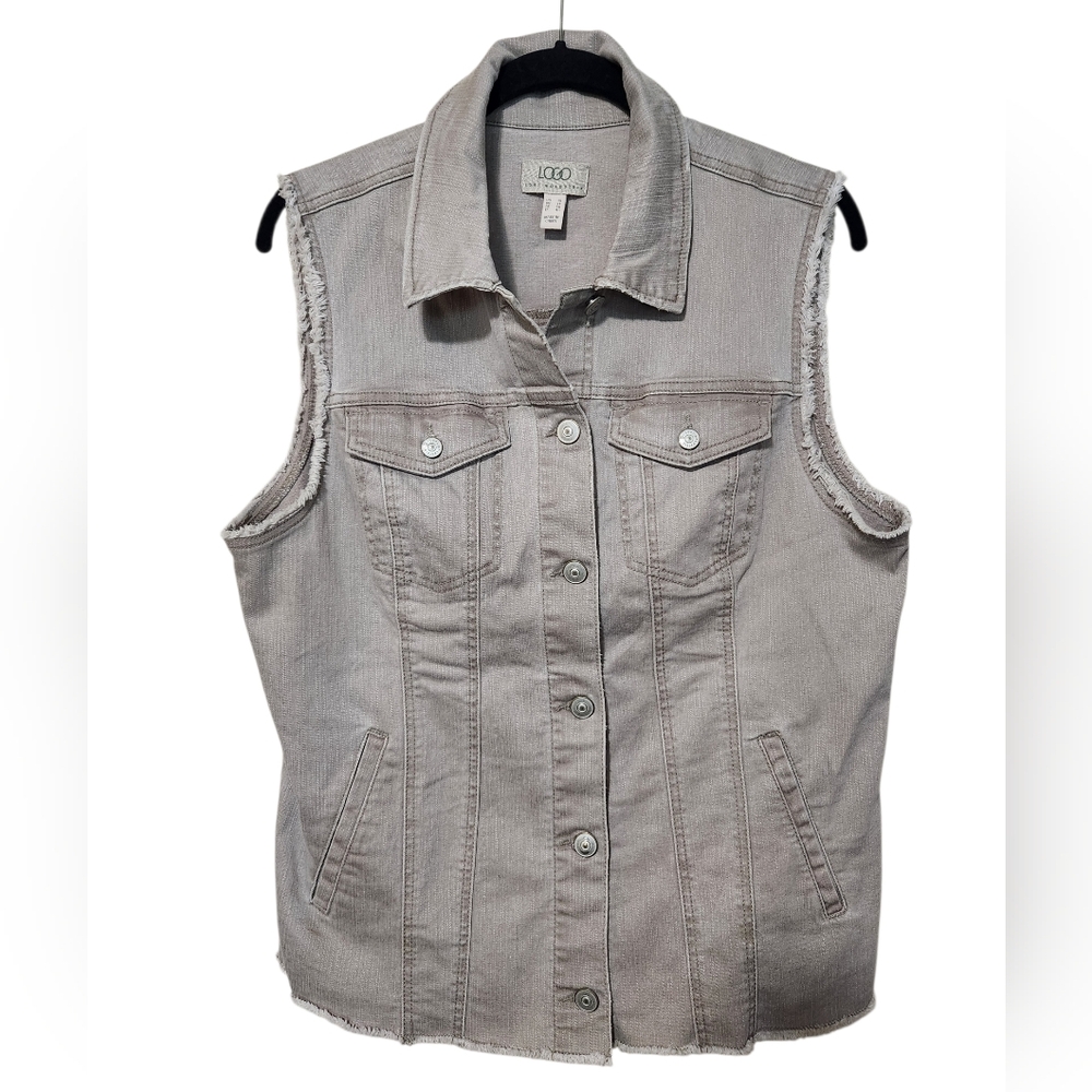 LOGO by Lori Goldstein Grey Denim Vest with Fray Details Size 10
